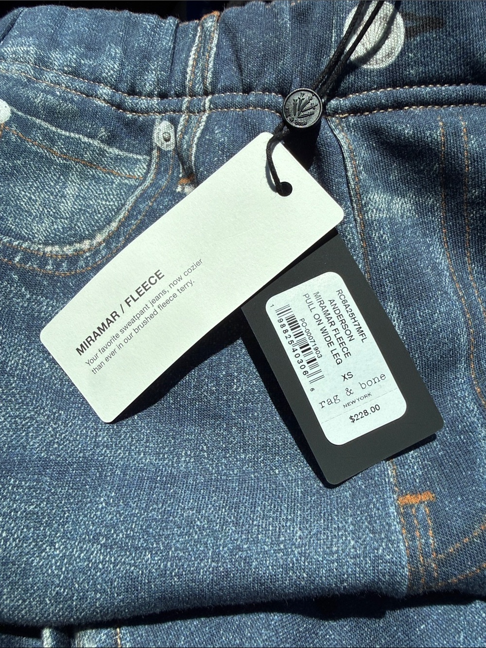 Rag & Bone Miramar Fleece Pull On Wide Leg Anderson Print Jean Sweats Pants XS. - Picture 8 of 10